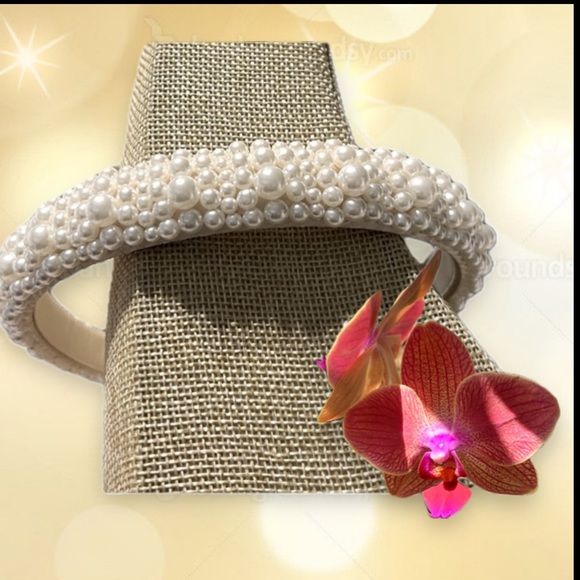 Pearl headband faux pearls beaded with inside ribbon very comfortable New - Picture 15 of 15